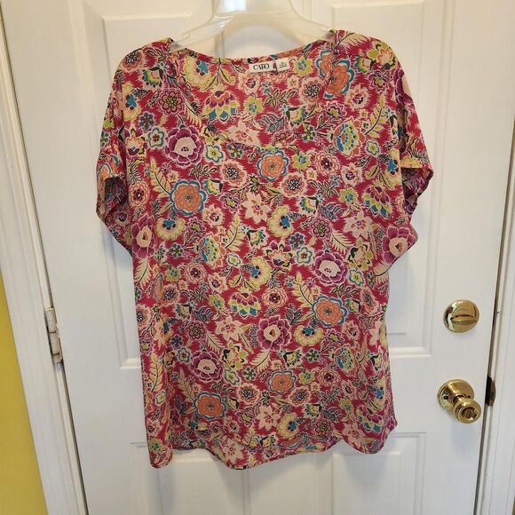 Cato Tops - Cato Women's XL Pink Floral Print Blouse with Short Sleeves XL